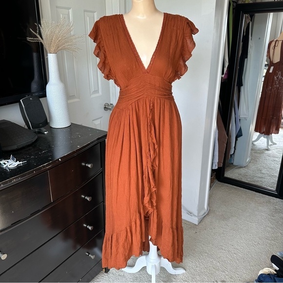 FREE PEOPLE ADA FLUTTER SLEEVE HIGH LOW DRESS - Picture 5 of 15